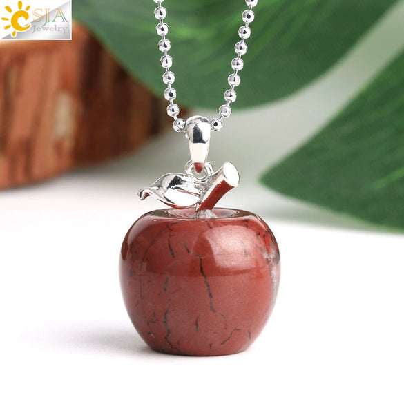 Natural Crystal Apple Pendant Alloy Necklace Women's Fashion Jewelry With Polishing Treatment