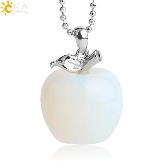 Natural Crystal Apple Pendant Alloy Necklace Women's Fashion Jewelry With Polishing Treatment