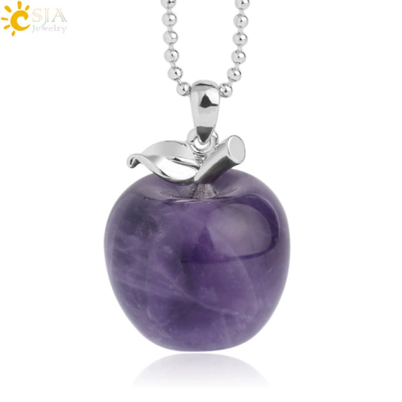 Natural Crystal Apple Pendant Alloy Necklace Women's Fashion Jewelry With Polishing Treatment