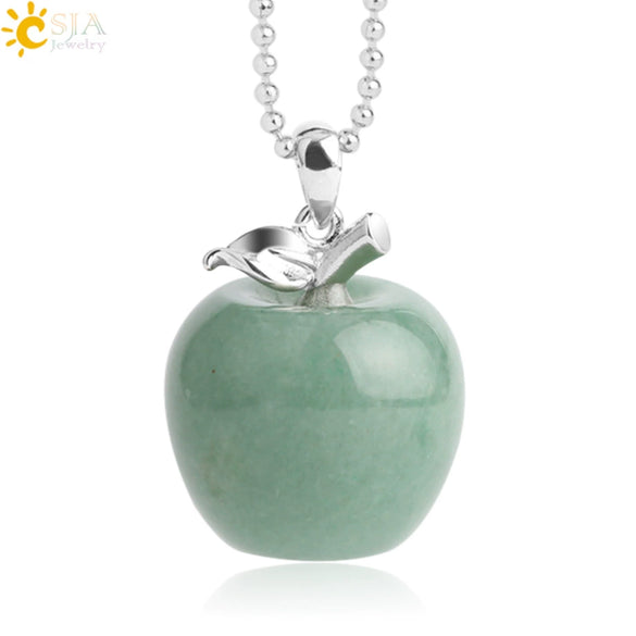Natural Crystal Apple Pendant Alloy Necklace Women's Fashion Jewelry With Polishing Treatment