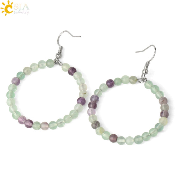 Natural Crystal Beaded Amethyst Earrings Personality Fashion Small Ring Drop Earrings
