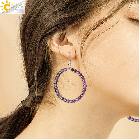 Natural Crystal Beaded Amethyst Earrings Personality Fashion Small Ring Drop Earrings