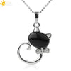 Natural Crystal Cat Pendant Necklace With Ball Chain Electroplated Animal Zodiac Semi Precious Stone Jewelry For Unisex
