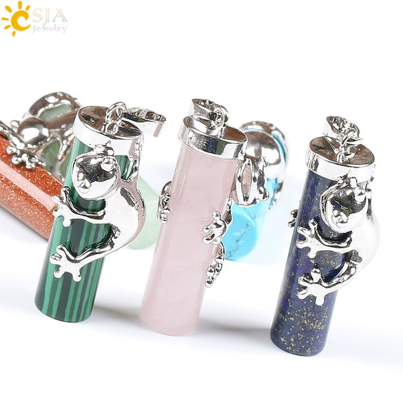 Natural Crystal Frog Pendant Necklace Minimalist Animal Zodiac Jewelry With Cute Frog Holding Crystal Column