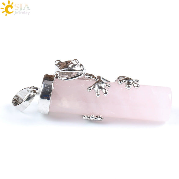 Natural Crystal Frog Pendant Necklace Minimalist Animal Zodiac Jewelry With Cute Frog Holding Crystal Column