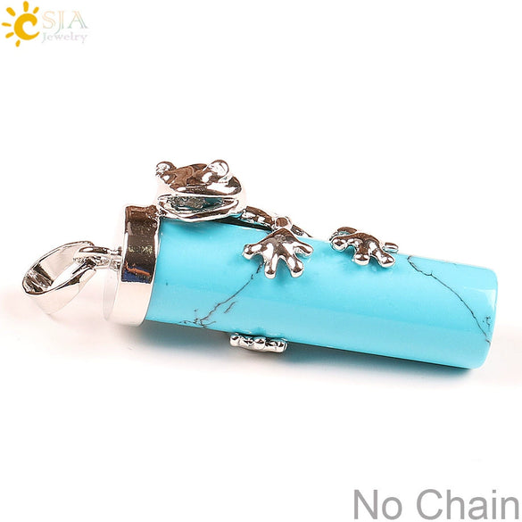 Natural Crystal Frog Pendant Necklace Minimalist Animal Zodiac Jewelry With Cute Frog Holding Crystal Column