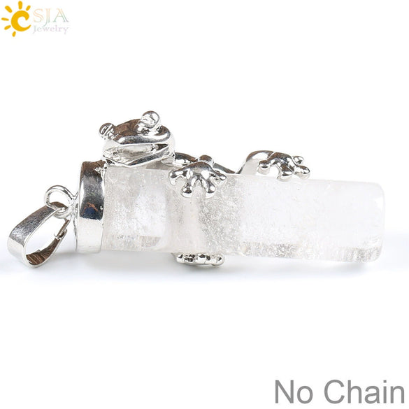 Natural Crystal Frog Pendant Necklace Minimalist Animal Zodiac Jewelry With Cute Frog Holding Crystal Column