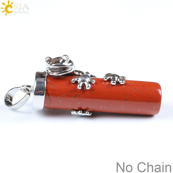Natural Crystal Frog Pendant Necklace Minimalist Animal Zodiac Jewelry With Cute Frog Holding Crystal Column