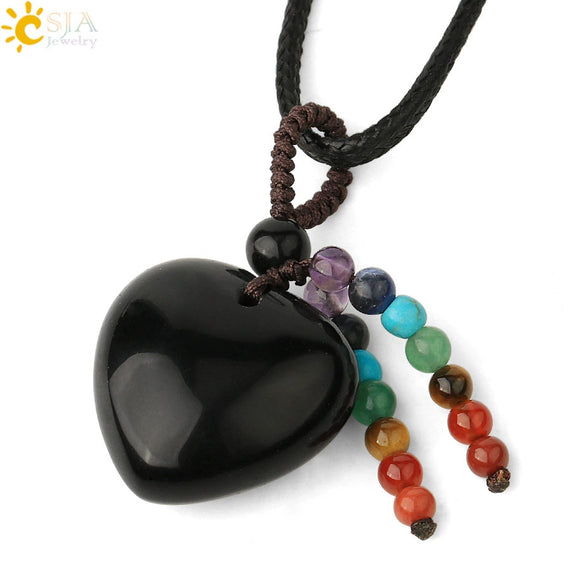 Natural Crystal Heart Pendant Necklace With Short Tassel Polished Colorful Semi Precious Stone Jewelry