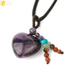 Natural Crystal Heart Pendant Necklace With Short Tassel Polished Colorful Semi Precious Stone Jewelry
