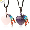 Natural Crystal Heart Pendant Necklace With Short Tassel Polished Colorful Semi Precious Stone Jewelry