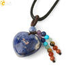 Natural Crystal Heart Pendant Necklace With Short Tassel Polished Colorful Semi Precious Stone Jewelry