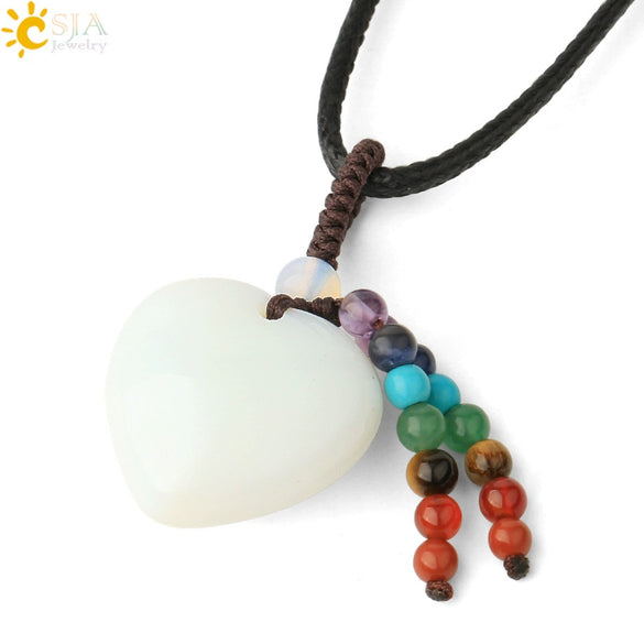 Natural Crystal Heart Pendant Necklace With Short Tassel Polished Colorful Semi Precious Stone Jewelry