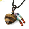 Natural Crystal Heart Pendant Necklace With Short Tassel Polished Colorful Semi Precious Stone Jewelry