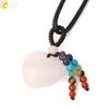 Natural Crystal Heart Pendant Necklace With Short Tassel Polished Colorful Semi Precious Stone Jewelry