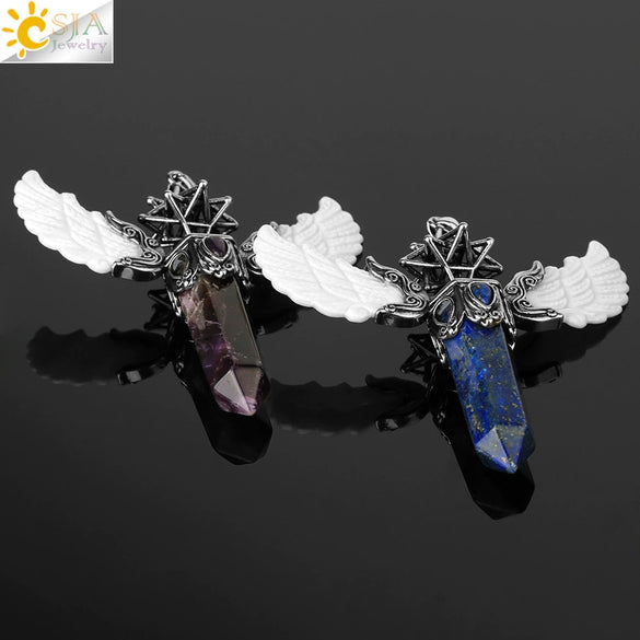 Natural Crystal Hollow Star Pendant Necklace With Rhombus Hexagonal Column Stone On Wax Rope Chain For Women