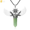 Natural Crystal Hollow Star Pendant Necklace With Rhombus Hexagonal Column Stone On Wax Rope Chain For Women