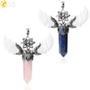 Natural Crystal Hollow Star Pendant Necklace With Rhombus Hexagonal Column Stone On Wax Rope Chain For Women