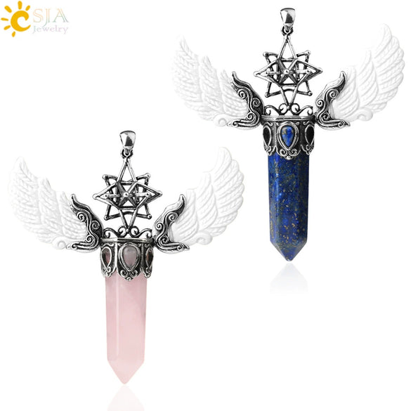 Natural Crystal Hollow Star Pendant Necklace With Rhombus Hexagonal Column Stone On Wax Rope Chain For Women