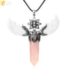 Natural Crystal Hollow Star Pendant Necklace With Rhombus Hexagonal Column Stone On Wax Rope Chain For Women