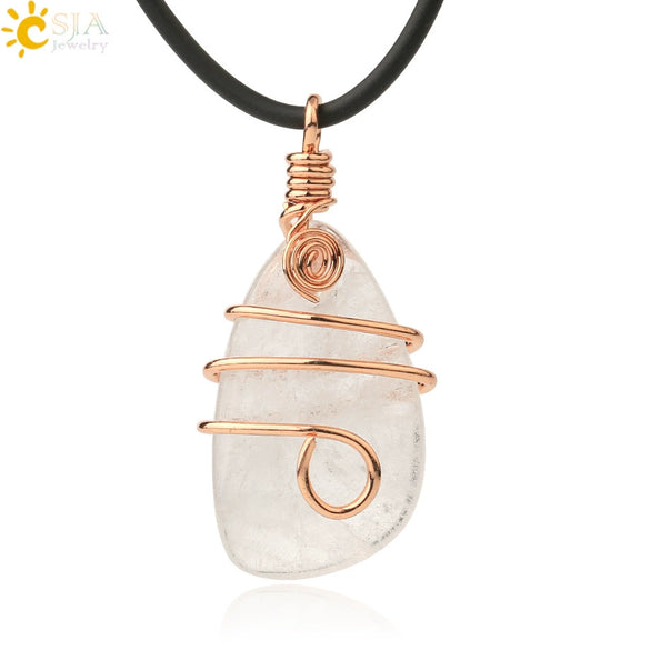 Natural Crystal Irregular Stone Wrapped Drop Pendant Necklace Minimalist Zodiac Animal Ball Chain For Women And Men
