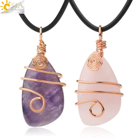Natural Crystal Irregular Stone Wrapped Drop Pendant Necklace Minimalist Zodiac Animal Ball Chain For Women And Men