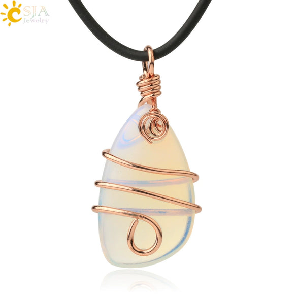 Natural Crystal Irregular Stone Wrapped Drop Pendant Necklace Minimalist Zodiac Animal Ball Chain For Women And Men