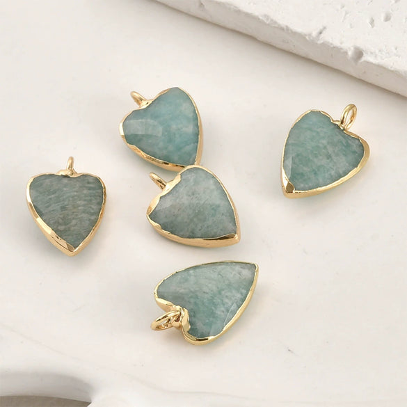 Natural Crystal Jade Minimalist Love Pendant Goldplated Edge Diy Handmade Accessories For Bracelet Necklace Earrings