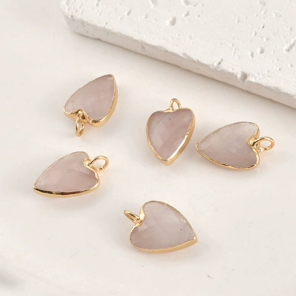 Natural Crystal Jade Minimalist Love Pendant Goldplated Edge Diy Handmade Accessories For Bracelet Necklace Earrings
