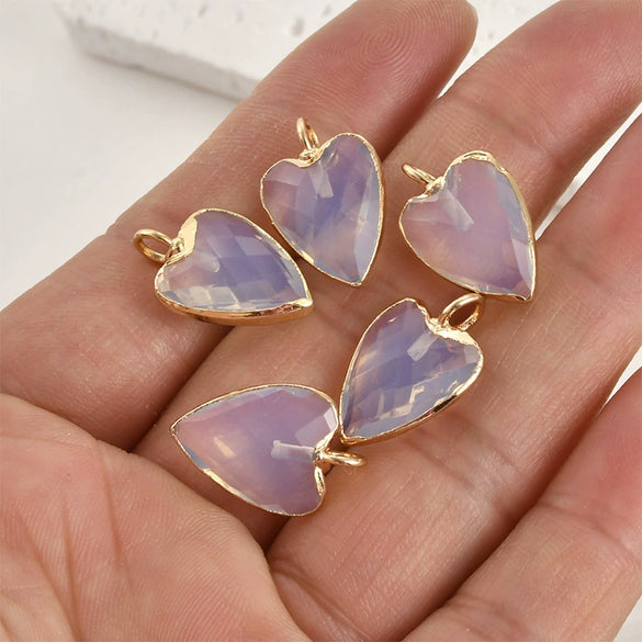 Natural Crystal Jade Minimalist Love Pendant Goldplated Edge Diy Handmade Accessories For Bracelet Necklace Earrings