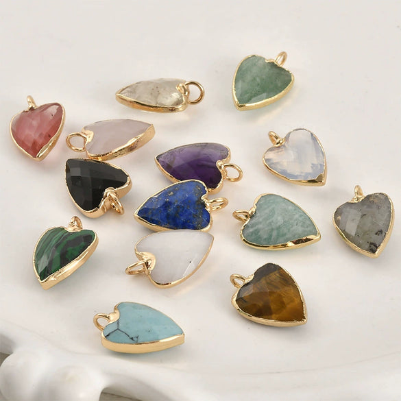 Natural Crystal Jade Minimalist Love Pendant Goldplated Edge Diy Handmade Accessories For Bracelet Necklace Earrings