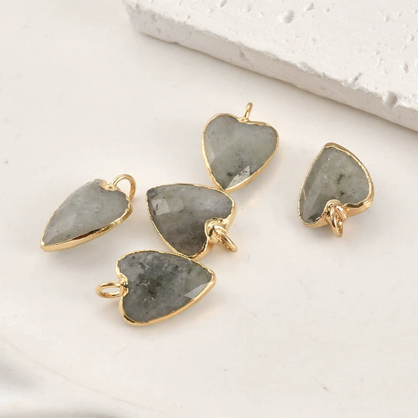 Natural Crystal Jade Minimalist Love Pendant Goldplated Edge Diy Handmade Accessories For Bracelet Necklace Earrings