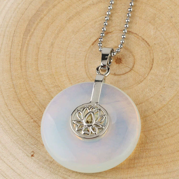 Natural Crystal Lotus Buckle Pendant Necklace With Multicolor Crystal Ball Chain Simple Jewelry