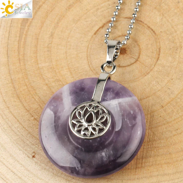 Natural Crystal Lotus Buckle Pendant Necklace With Multicolor Crystal Ball Chain Simple Jewelry