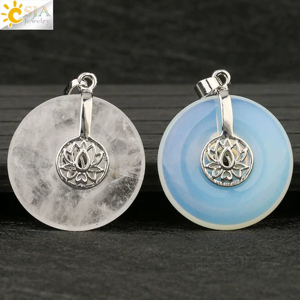 Natural Crystal Lotus Buckle Pendant Necklace With Multicolor Crystal Ball Chain Simple Jewelry