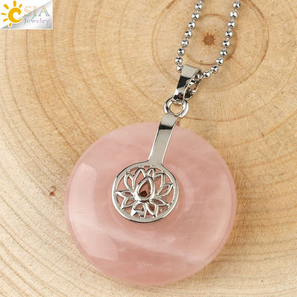 Natural Crystal Lotus Buckle Pendant Necklace With Multicolor Crystal Ball Chain Simple Jewelry