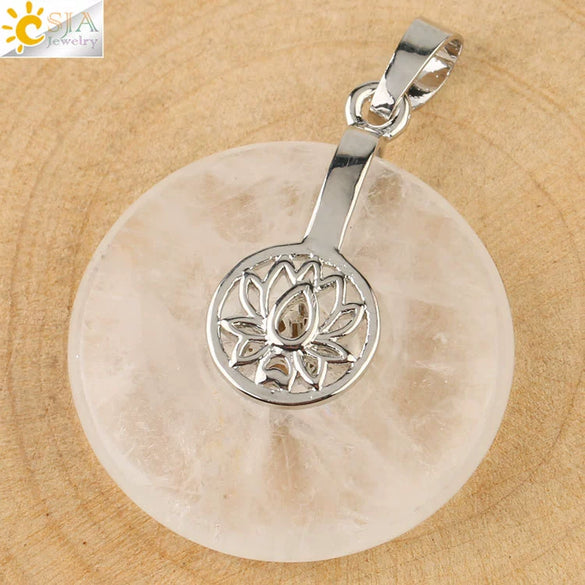 Natural Crystal Lotus Buckle Pendant Necklace With Multicolor Crystal Ball Chain Simple Jewelry