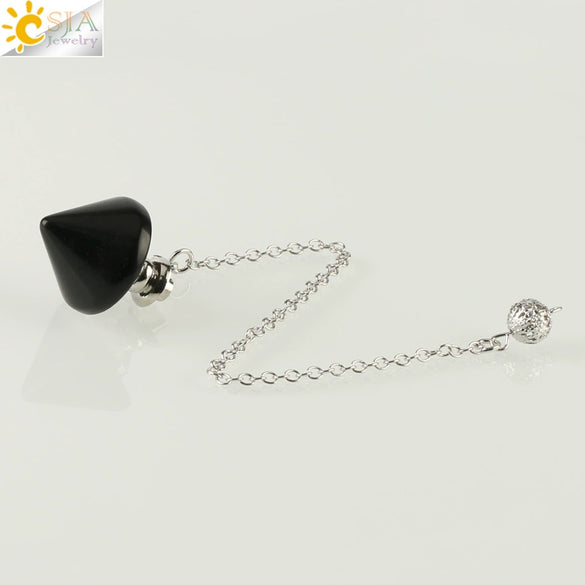 Natural Crystal Obsidian Cone Pendulum Minimalist Stone Jewelry Reiki Accessory Multi Color Gemstone Pendant