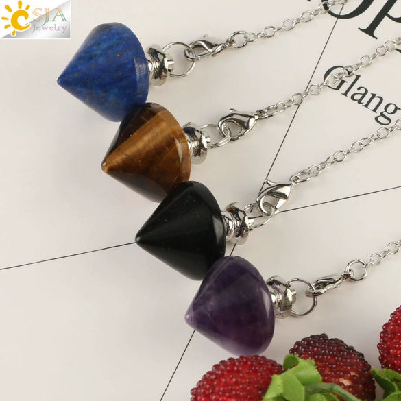 Natural Crystal Obsidian Cone Pendulum Minimalist Stone Jewelry Reiki Accessory Multi Color Gemstone Pendant