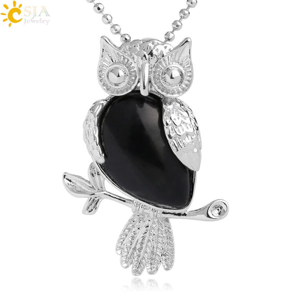 Natural Crystal Owl Pendant Necklace Minimalist Animal Ball Chain Necklace For Women Classic Creative Jewelry