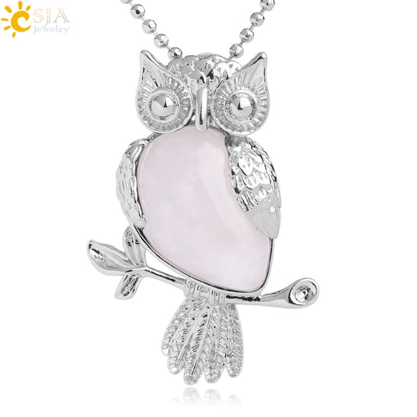 Natural Crystal Owl Pendant Necklace Minimalist Animal Ball Chain Necklace For Women Classic Creative Jewelry