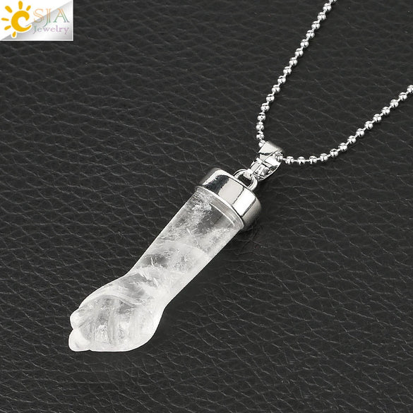 Natural Crystal Pendant Necklace With Geometric Pattern And Ball Chain Minimalist Style Unisex