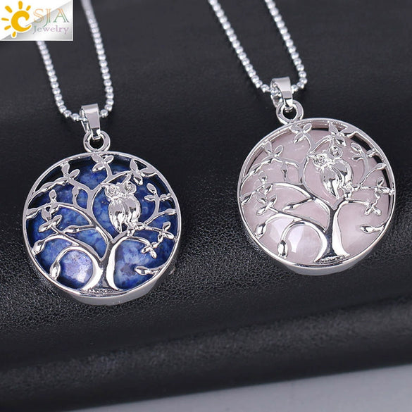 Natural Crystal Small Animal Owl Pendant Necklace Semiprecious Stone Alloy Copper Electroplated Minimalist Fashion Jewelry