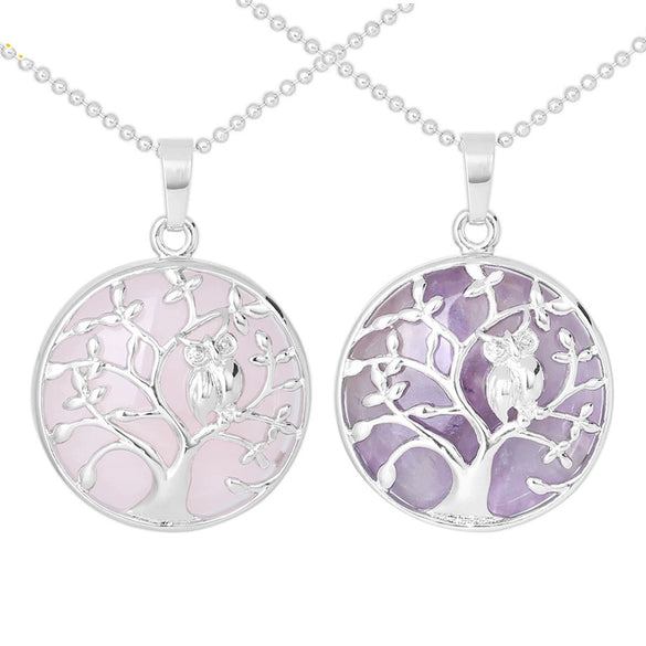 Natural Crystal Small Animal Owl Pendant Necklace Semiprecious Stone Alloy Copper Electroplated Minimalist Fashion Jewelry