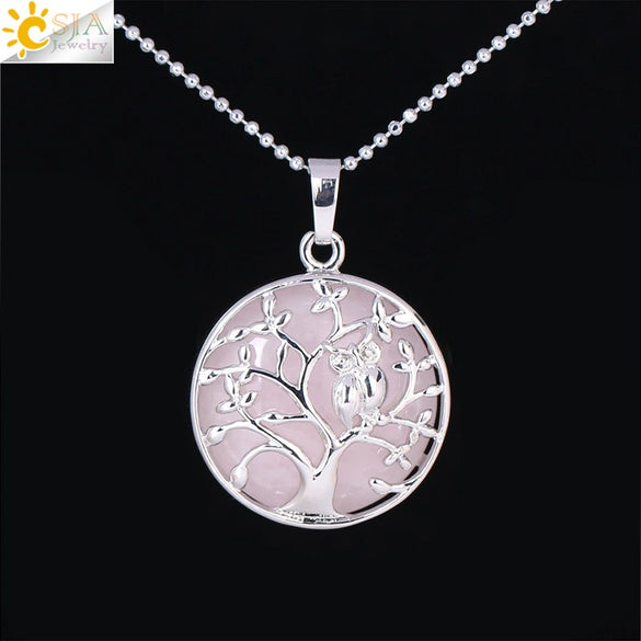 Natural Crystal Small Animal Owl Pendant Necklace Semiprecious Stone Alloy Copper Electroplated Minimalist Fashion Jewelry