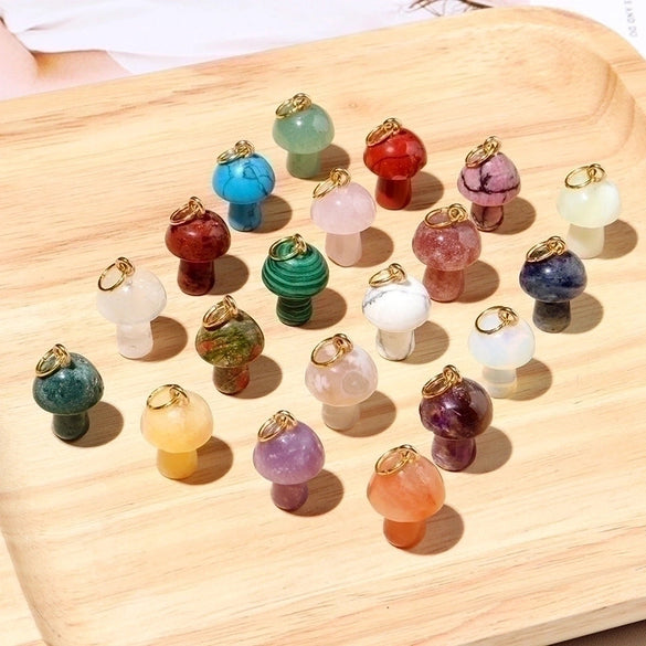Natural Crystal Small Mushroom Pendant Agate Semi-precious Stone Ore Diy Necklace Ornament Wholesale