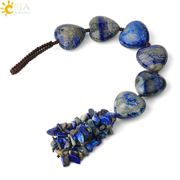 Natural Crystal Stone Heart Car Ornament With Colorful Short Tassel Hand Woven Personality Jewelry Dripping Oil Craft