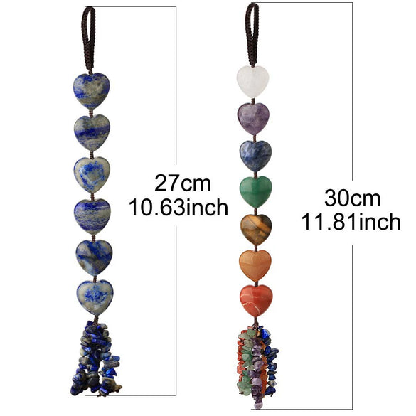 Natural Crystal Stone Heart Car Ornament With Colorful Short Tassel Hand Woven Personality Jewelry Dripping Oil Craft