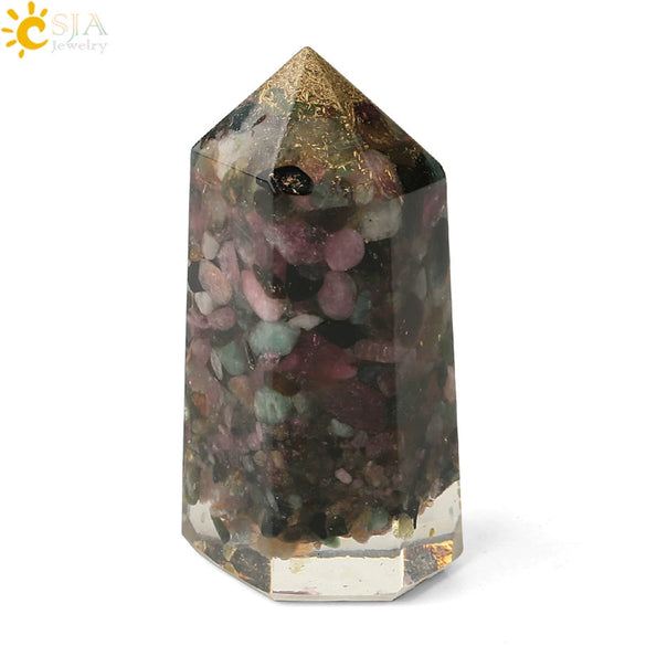 Natural Crystal Stone Resin Hexagonal Prism Pendulum Ornament With Dripping Glue Craftsmanship