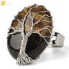 Natural Crystal Tree Of Life Adjustable Open Ring With White Plated Finish Minimalist Unisex Jewelry